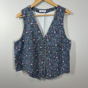 Vintage Cherokee Floral Button Up Vest Blue Corduroy Cottagecore 90s (no size)
